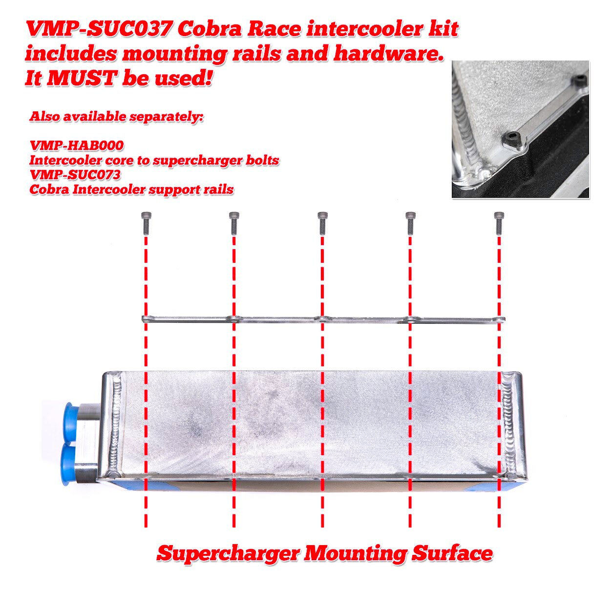 VMP Cobra intercooler core - update kit with rails, bolts, loctite